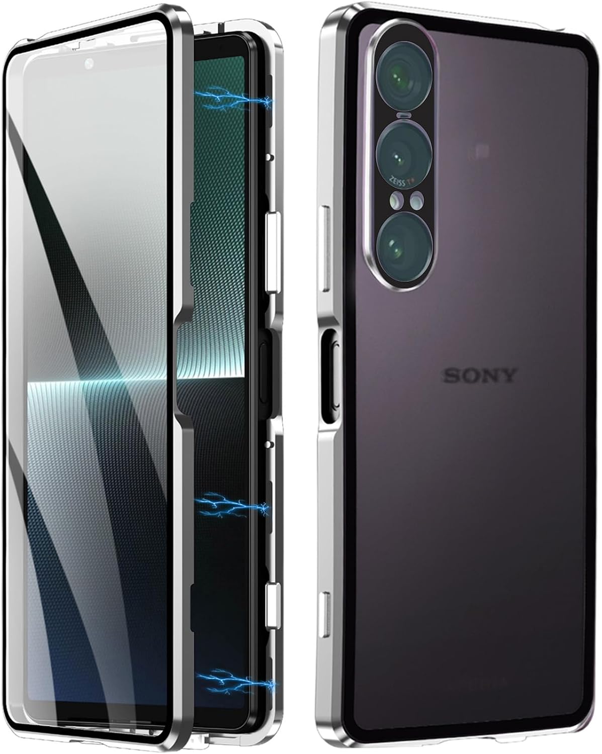 QUIETIP Case Compatible with Sony Xperia 1 VII 5G,Magnetic Body Metal Frame Double Sided Clear Tempered Glass Cover,Black