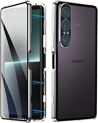 for Sony Xperia 1 VII Phone Case, Magnetic Metal Frame with Security Lock, Clear Screen Protector, Anti-Drop Protection, Double Glass Back and Front