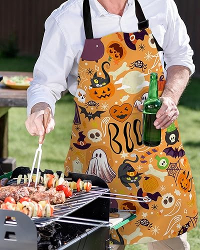 Miniatura 5 de Delantal impermeable de Halloween con bolsillos, babero de cocina para chefs de cocina, barbacoa, parrilla, delantales ajustables para mujeres,