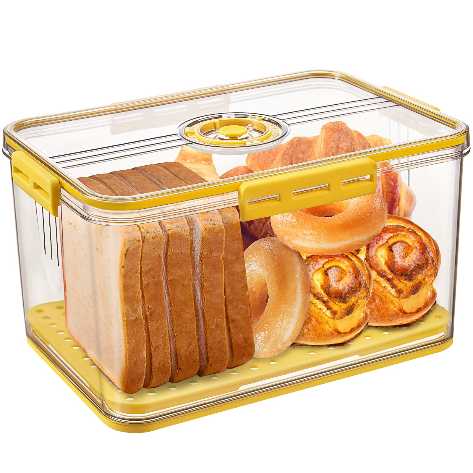 Bread Box Bread Boxes for Kitchen Counter Airtight, Time Recording Bread Storage Container with Lid, Bread Keeper for Homemade Bread, Toast, Bagel, Donut and Cookies, LARGE Yellow