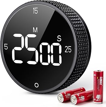 Digital Magnetic Kitchen Timer for Cooking, Large LED Countdown Timer, Rotating Pomodoro Timer, Volume Adjustable, 5/15/25 Min Presets for Kitchen Classroom Grilling Studying
