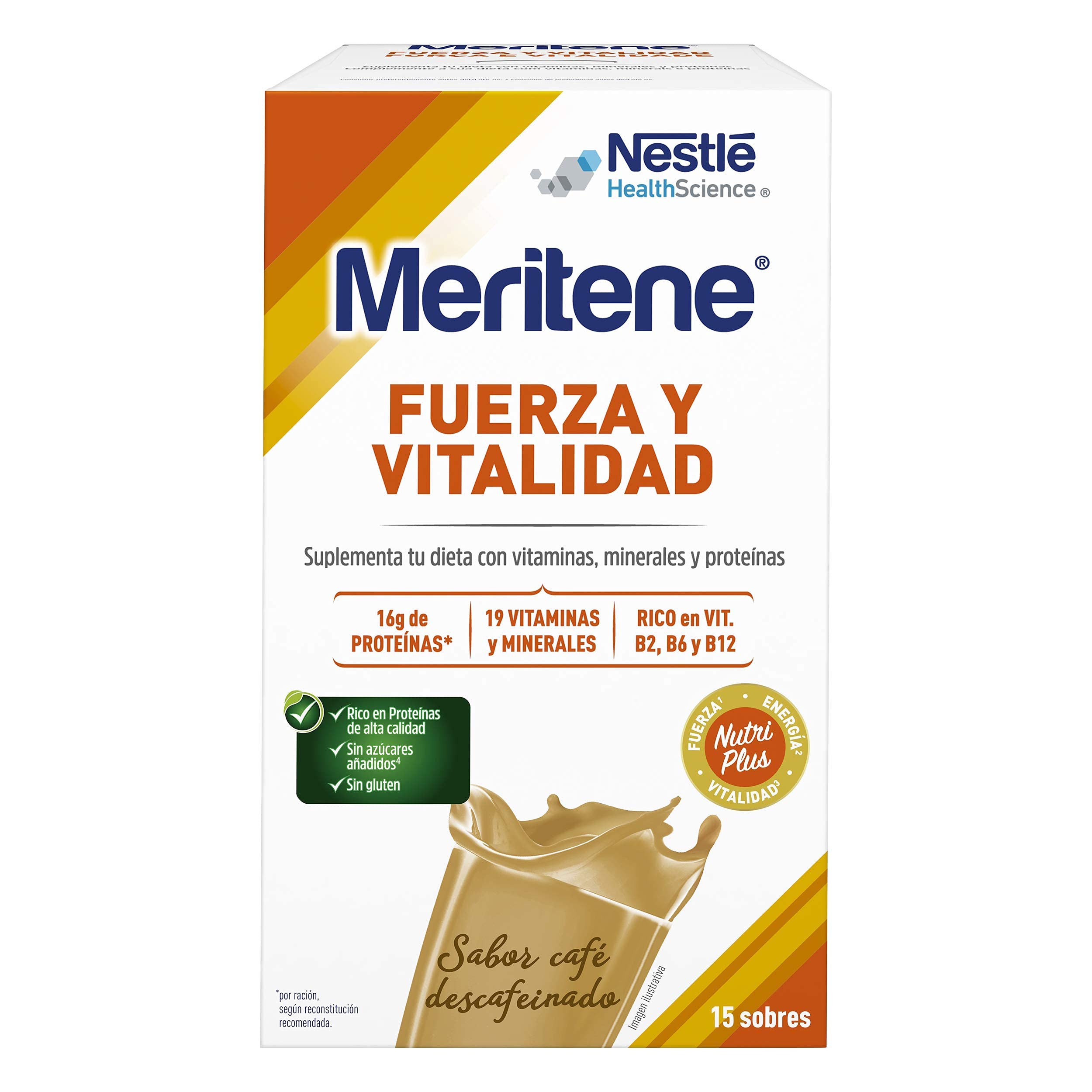 Meritene® FUERZA Y VITALIDAD Batidos - Suplementa tu nutrición y mantén tu sistema inmune con vitaminas, minerales y proteínas - Vainilla, Chocolate, Fresa y Café Decaf – 4 packs x 15 sobres x 30g