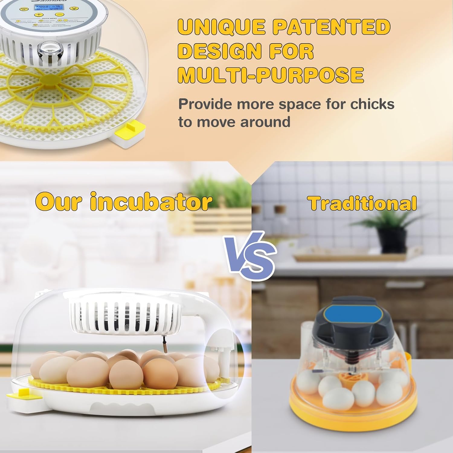 Sailnovo 18 Eggs Incubator for Hatching Eggs with Automatic Egg Turning, Humidity Level Display, Egg Candler, Hatch Days & Incubator for Chicken Eggs,Ideal for Farm,School and Lab (Yellow)