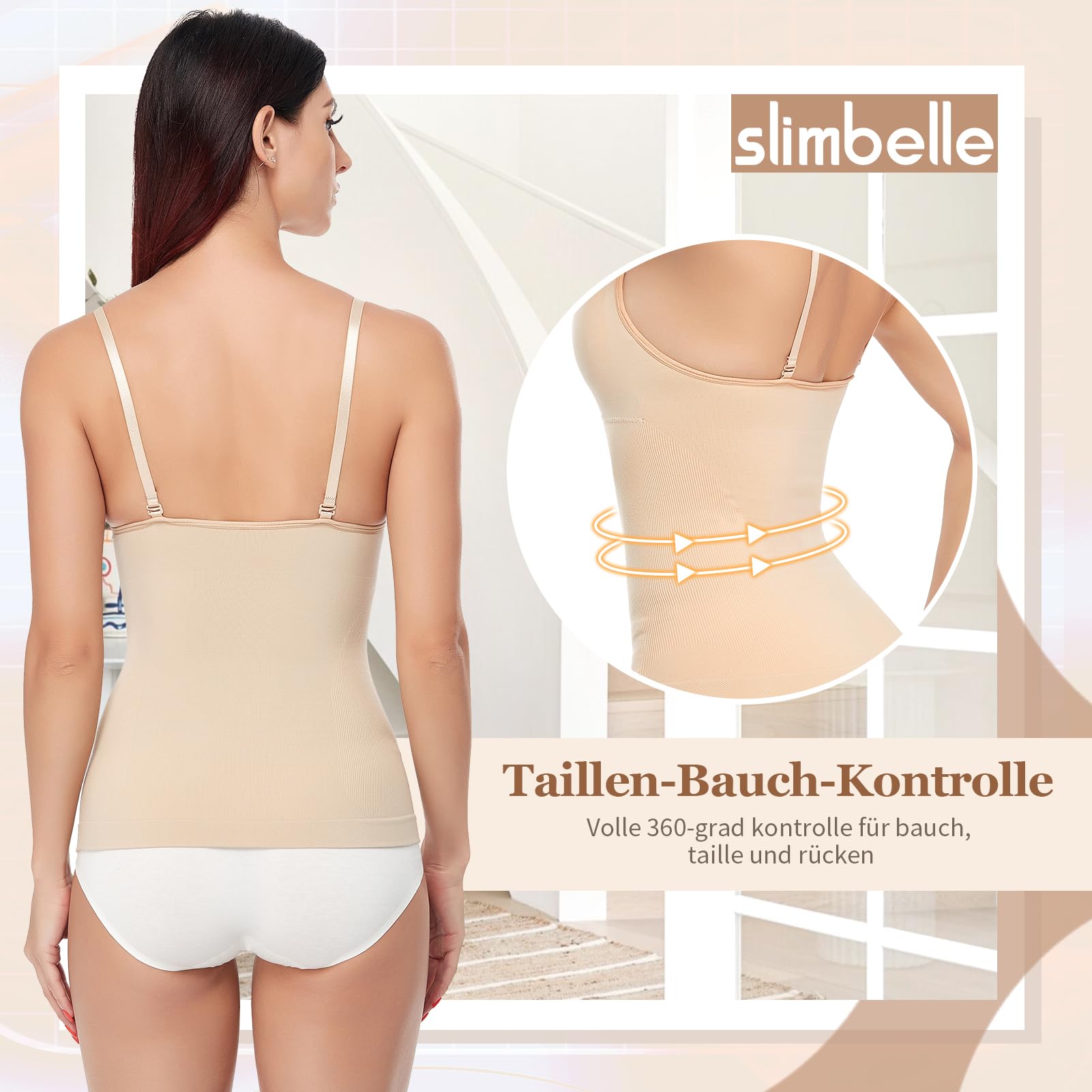 SLIMBELLE Damen Unterhemd Bauch Weg Camisole Top Body Shaper Nahtloses Figurformendes Tanktop Shaping BH Hemd Formendes Top Spaghettiträger Oberteil