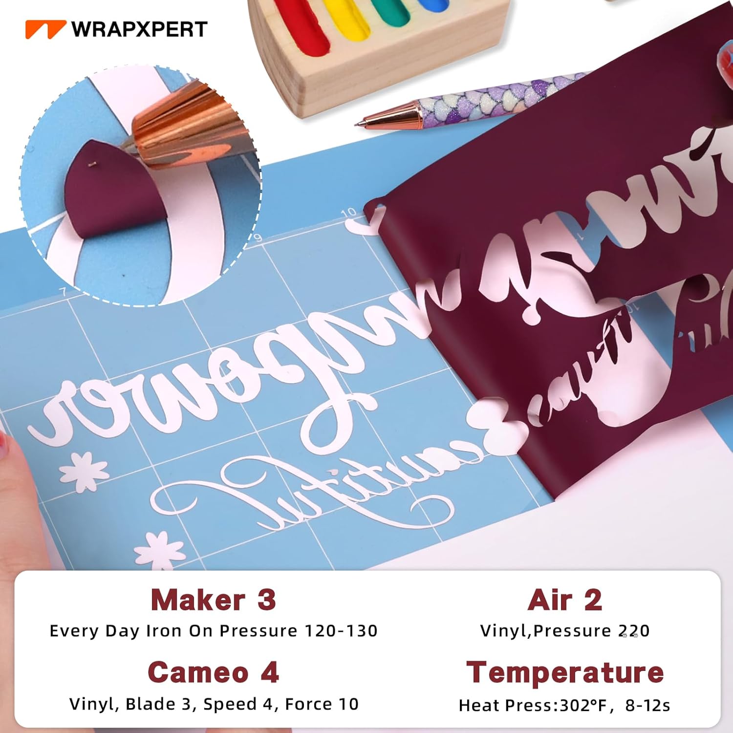 WRAPXPERT Maroon HTV Vinyl Roll-12 x35ft Iron On Vinyl for Tshirts,Burgundy Heat Transfer Vinyl Big Roll Easy to Cut and Transfer for Heat Press Machine on Garments
