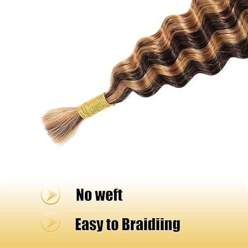 Miniatura 4 de 1 paquete de cabello humano trenzado de 20 pulgadas para trenzar, reflejos 427, color ondulado profundo, cabello humano virgen brasileño 12A, 100%