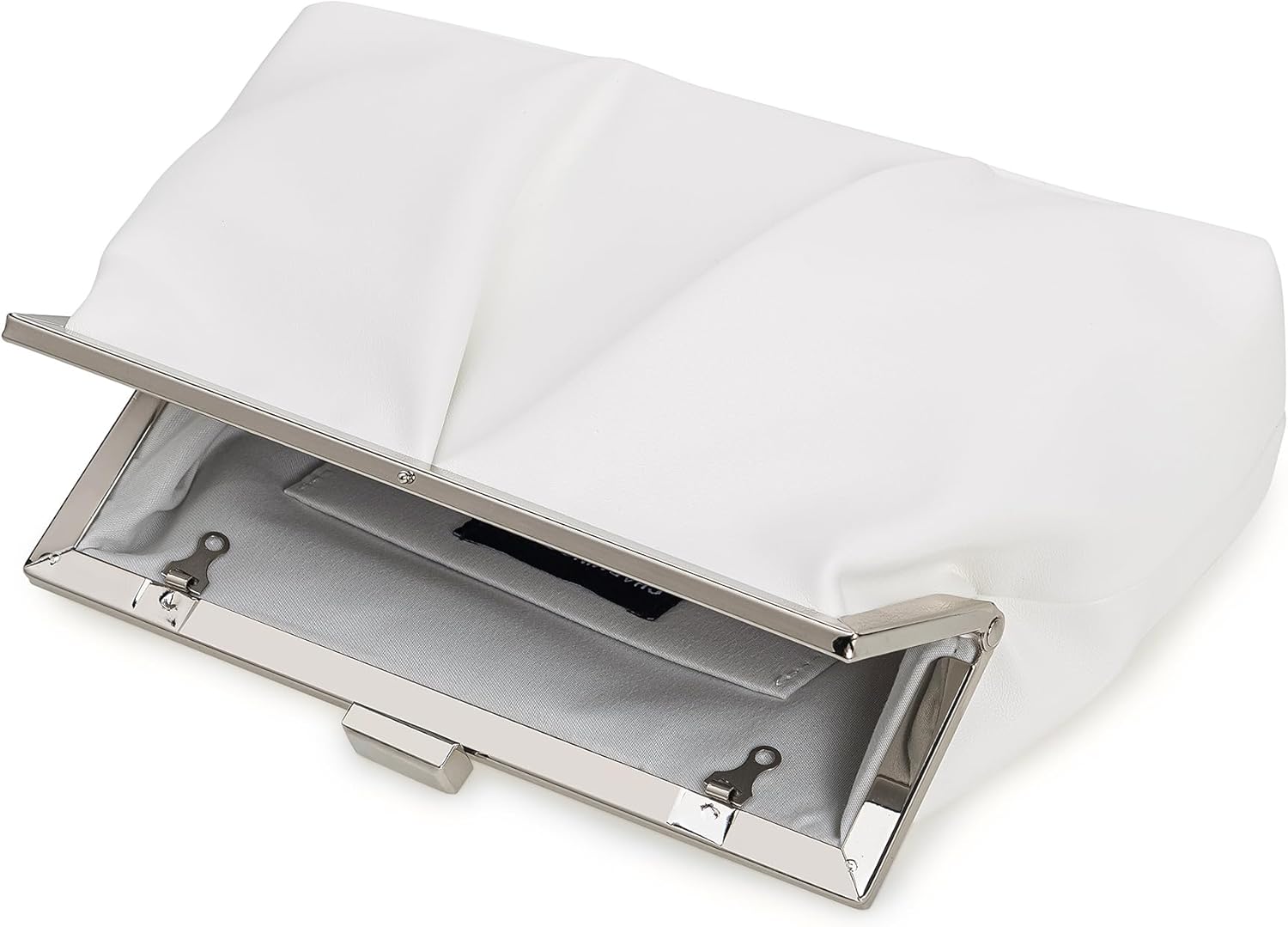 CHARMING TAILOR Faux Leather Clutch Purse Ruched PU Metal Frame Formal Evening Bag with Pearl Starp
