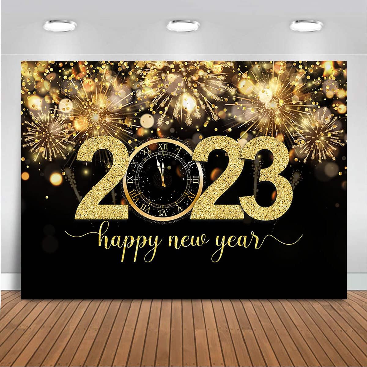 Amazon.com : Mocsicka Happy New Year Backdrop Black and Gold Glitter ...