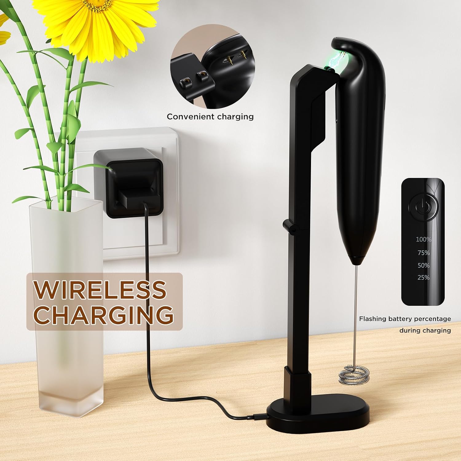 Execution Electric Whip Handheld Combiner Double Pace Regulation 9000 WHIRLS and 12000 WHIRLS Including LED Display for Spume Making Comfortable Grip Coffee Maker Electric Whip Handheld