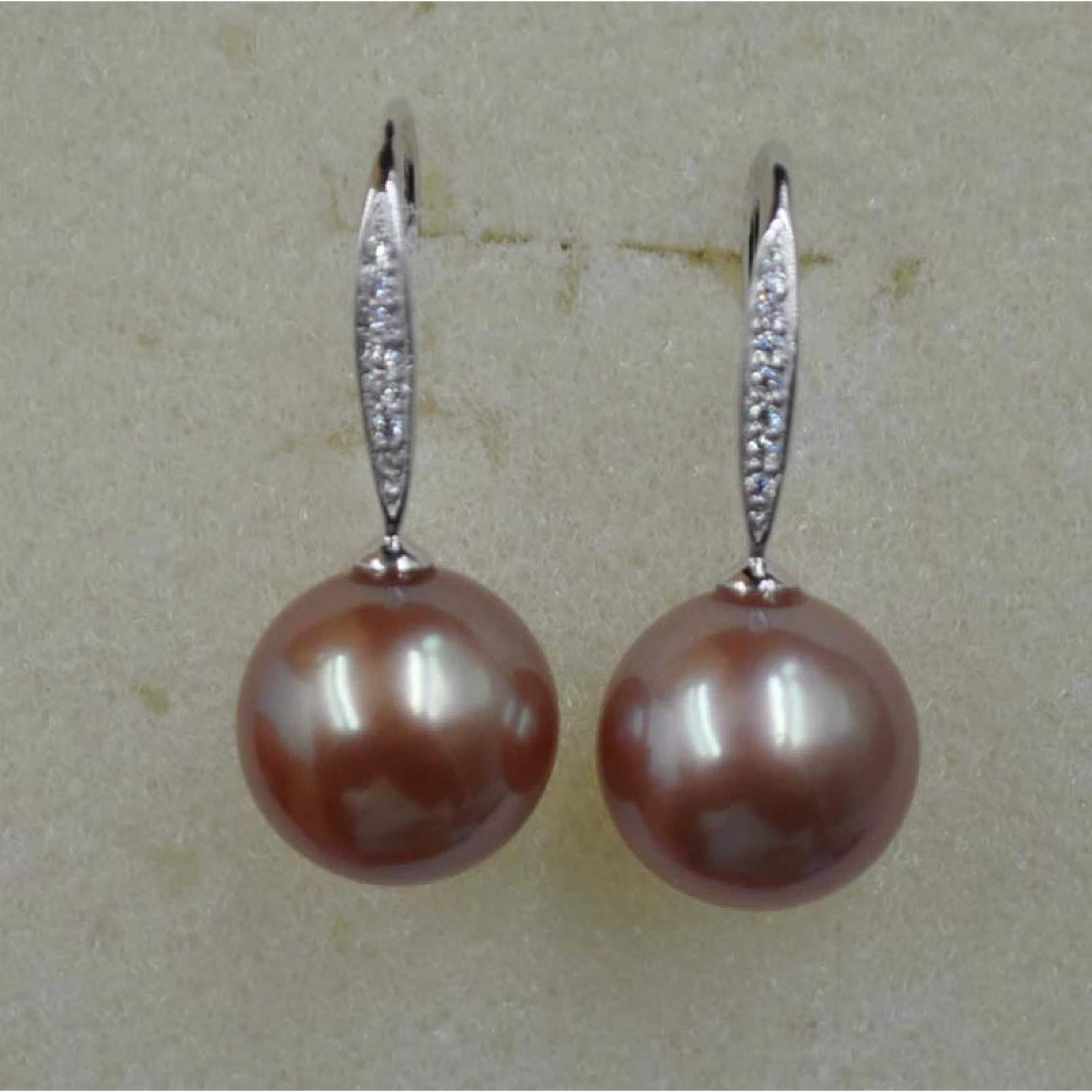 BAJIE Ohrring 12Mm Runde Purpur Perle Sterling Silber Anhänger Ohrringe