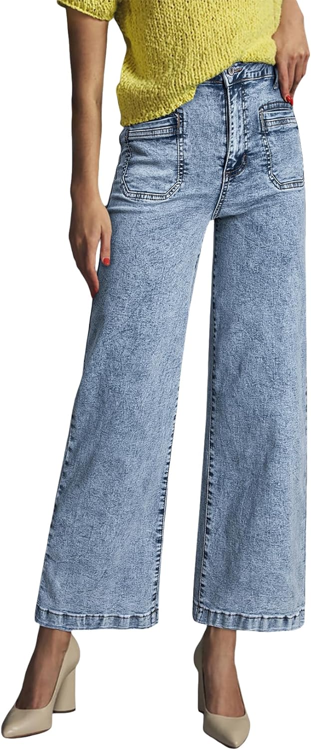 Astylish Womens Jeans Wide Leg High Waisted Stretchy Straight Leg Jeans Trendy Ankle Denim Pants with Patch Pocket - Image 5