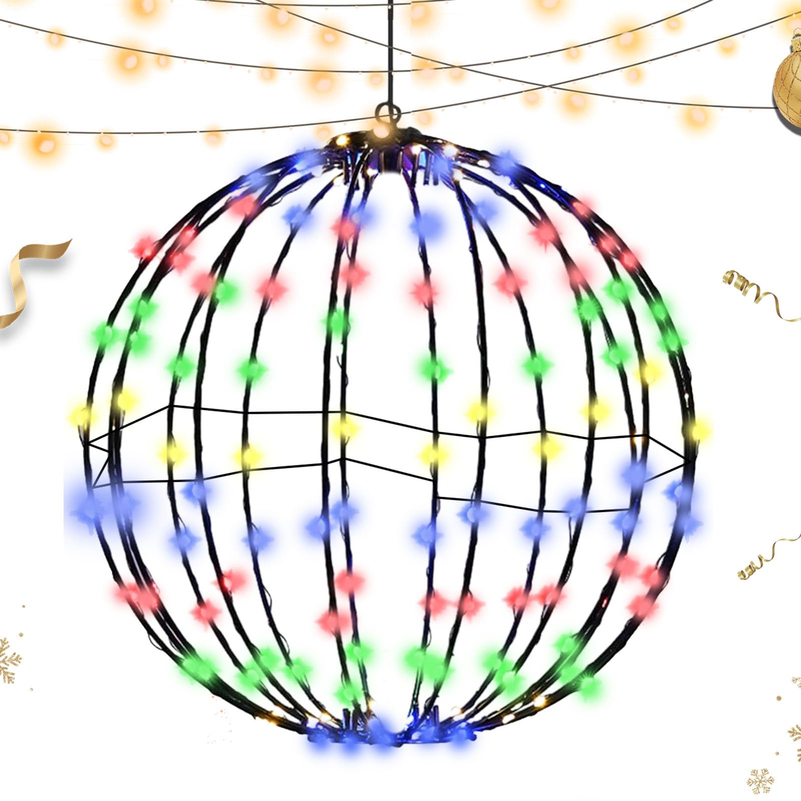 LED-Weihnachtskugel-, faltbare Kugel-Ornamente, LED-Beleuchtungsdesign, bunte, festliche Hängedekorationen, Verwendung für, Terrasse, Bäume, drinnen und draußen, Weihnachtszubehör