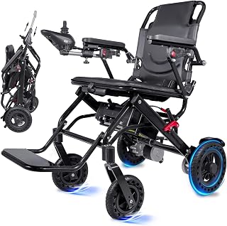 Electric Wheelchairs for Adults Foldable Lightweight, 20+ Miles Travel Range, Max Support 350 LBS, 500W Brushless Motors Power Motorized for Seniors, All-Terrain Solid Explosion-Proof Honeycomb Tires