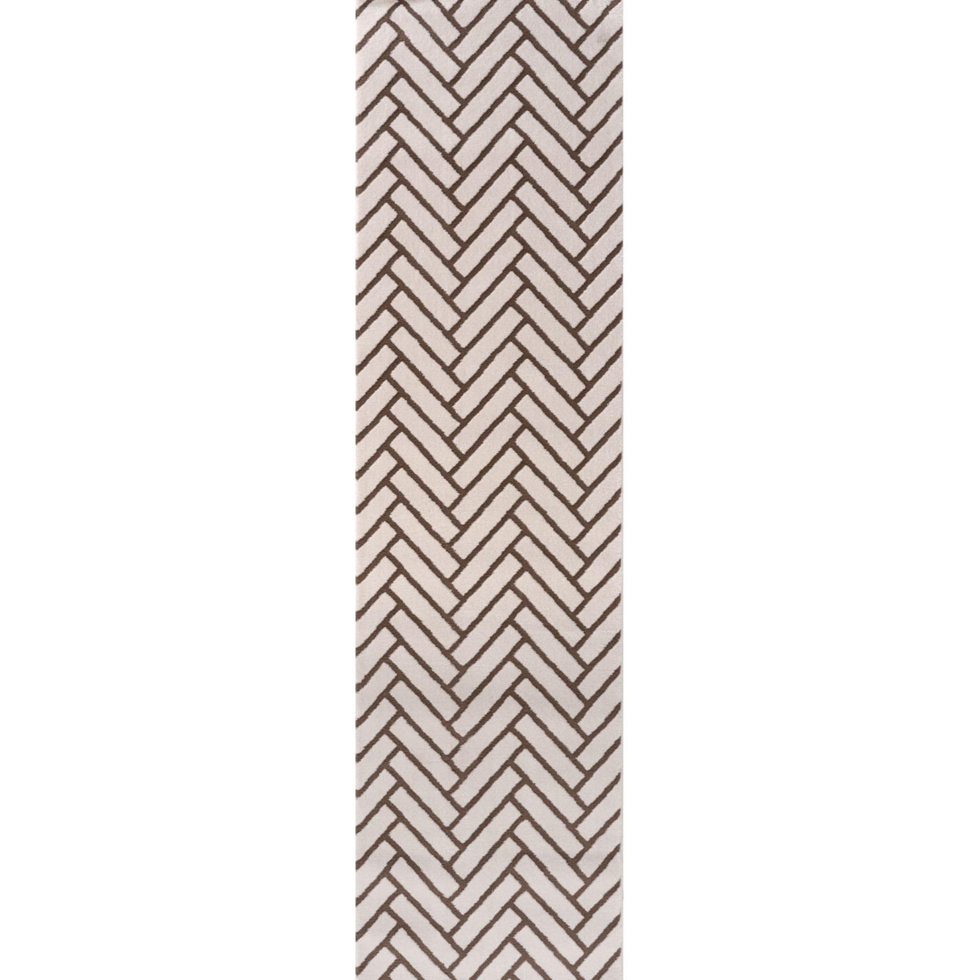 THE RUGS Living Room Rug, Loft Collection – Modern Textured 14mm Soft Pile Area Carpet, Non-Shedding & Easy Care [ Chevron Brown, 80x300 cm]