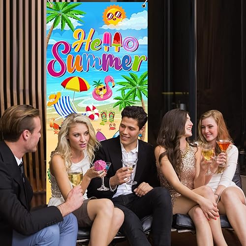 Miniatura 6 de Decoración de fiesta de verano, cubierta de puerta, 6 x 2.9 pies, pancarta de Hello Summer para puerta, decoración de verano, decoración de verano