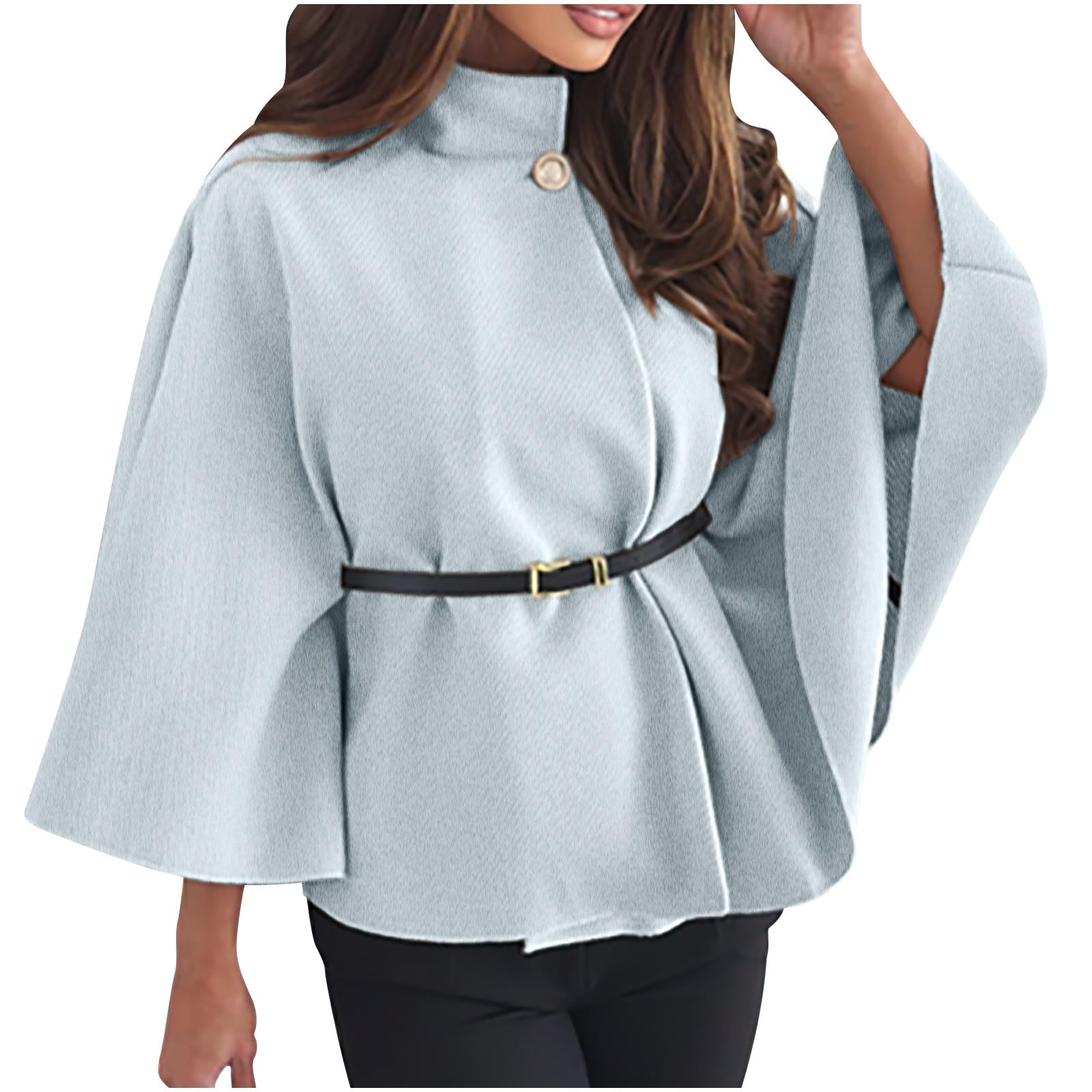 Cropped Trench Coat Women with Belt Loose Flowy Jacket Short Pea Coat Open Front Cardigan Fashion Fall Outfits