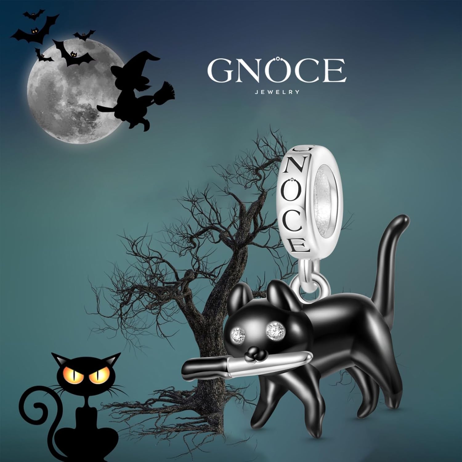 GNOCE Black Cat Pendant Dangle Charm, S925 Sterling Silver Dangle Charms for Women Wife, Valentine‘s Day, Mother’s Day Jewelry Gift - Image 5