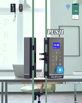 Smart Glass Door Lock,Fingerprint Keyboard Remote Pin LG2315 with App Glass Door Locks,Drill-Free Door Lock Security,Great for Office,Home,Hotel,Apartment,Store