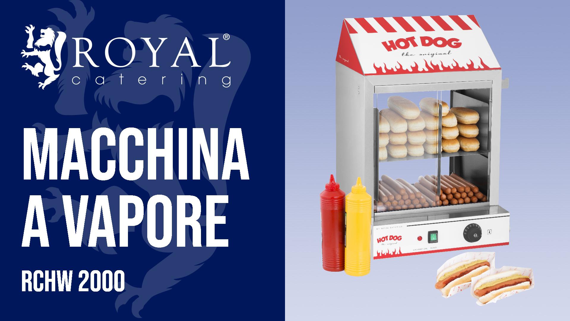 Macchina Per Hot Dog A Vapore Royal Catering RCHW 2000 - 2000W, Acciaio Inox, 200 Salsicce - Foto 3