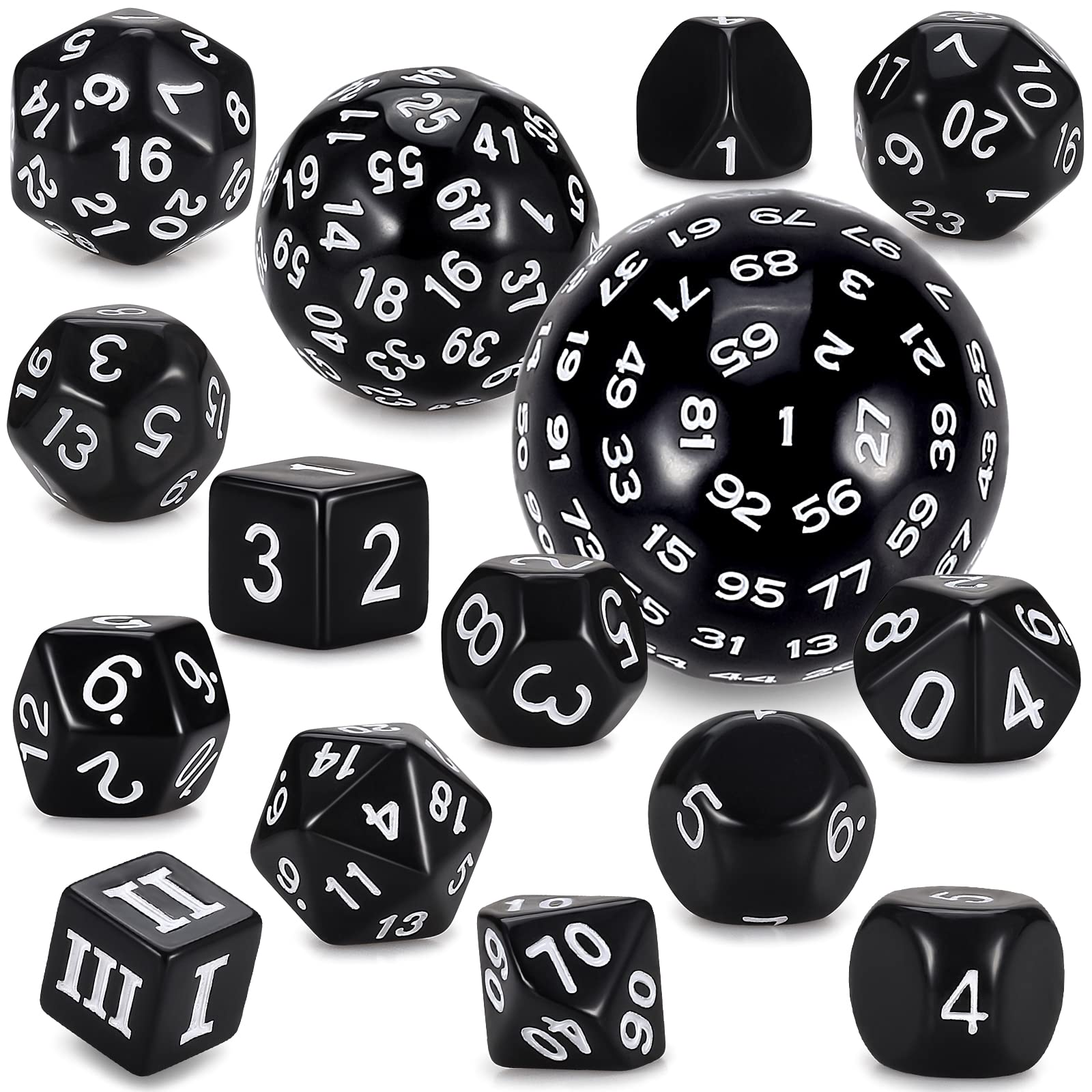CiaraQ DND Polyhedral Dice Set (15pcs) D4-D100 Game Dice with Dice Bag for Dungeons and Dragons Role Playing Table Games (Black & White)