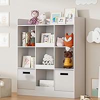 Vista 1 de Kids Bookshelf with 9 Cube, Toy Storage Organizer with 2 Fabric Drawers, 3-Tier Freestanding Wooden Open Shelf Bookshelf, Modern Kids Display