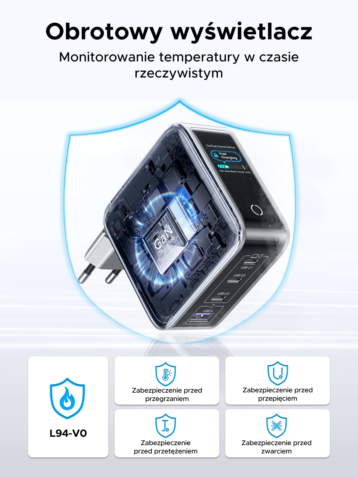 UGREEN Nexode Pro Ładowarka 100W USB-C 4 w 1, inteligentny wyświetlacz | Wyświetla stan ładowania w czasie rzeczywistym, ładowarka do laptopa, kompatybilna z MacBook Pro/Air, iPhone, Galaxy S26,iPad