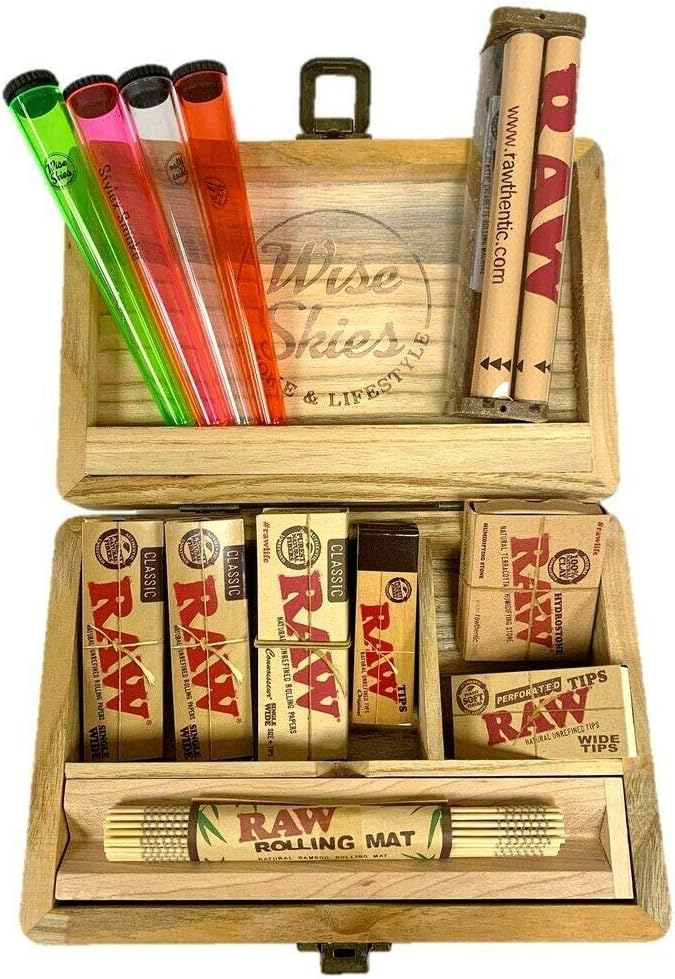 Wise SkiesSmoking Wooden Rolling Box Raw Rolling Papers Raw Rolling Mat
