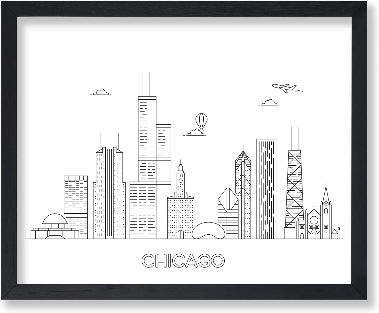 Poster Master Chicago Poster - Skyline Print - City Artwork - Travel Illustration - Line Sketch - Black and White Design - Abstract Piece - Minimal Decor - Office or Bedroom Wall - 8x10 UNFRAMED