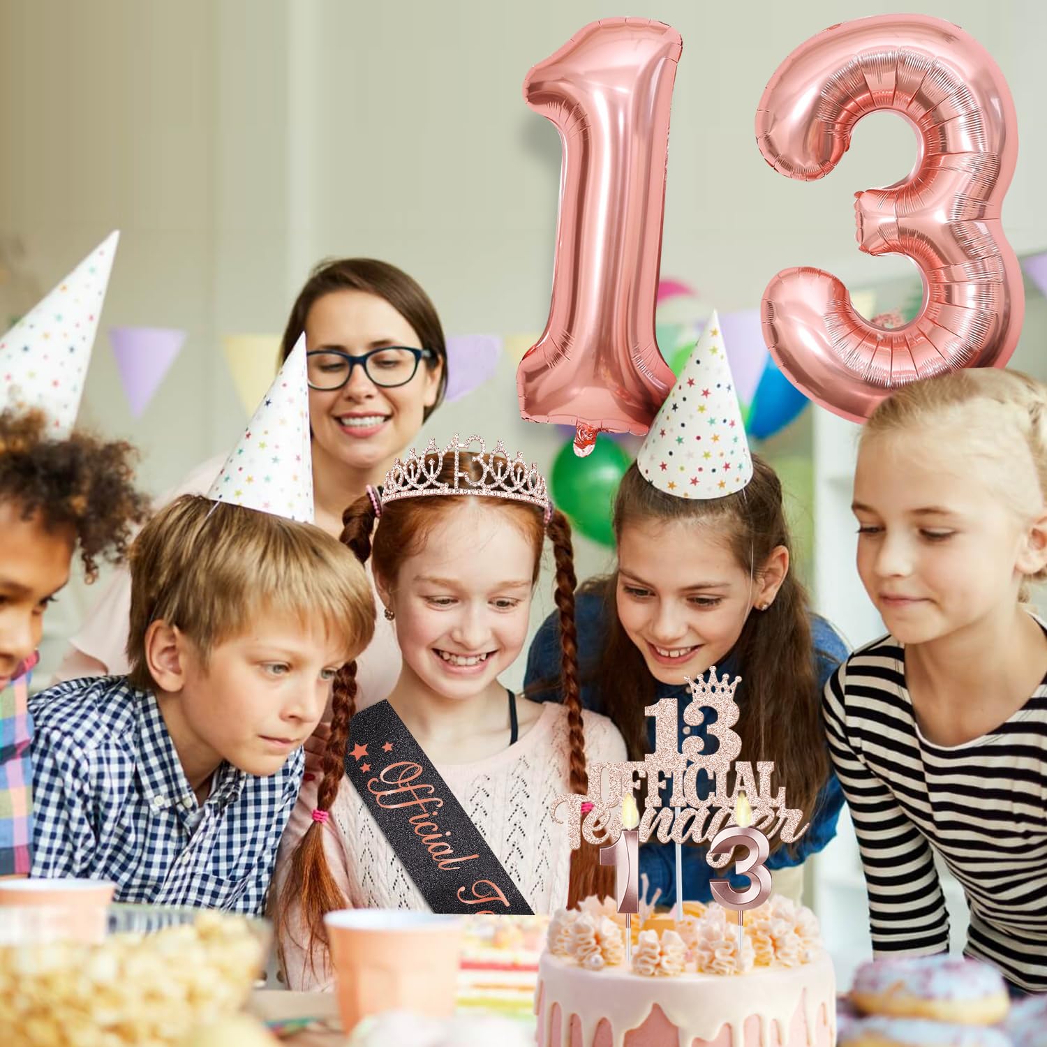 13. Geburtstag Deko-Set – Roségold & Schwarz – Mit Ballons, Banner, Wimpel & Tortenaufsatz – Für Mädchen – Komplett Für Die Party 13. Geburtstag Deko-Set – Roségold & Schwarz – Mit Ballons, Banner, Wimpel & Tortenaufsatz – Für Mädchen – Komplett Für Die Party