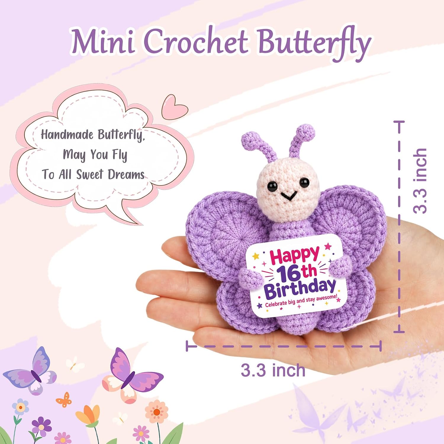 Sweet 16 Gifts for Girls, 16 Year Old Girl Birthday Gifts, Handmade Crochet Purple Butterfly for 16th Birthday Gift For Daughter, Cute Party Decoration for 16 YO Girl Granddaughter Niece Kids