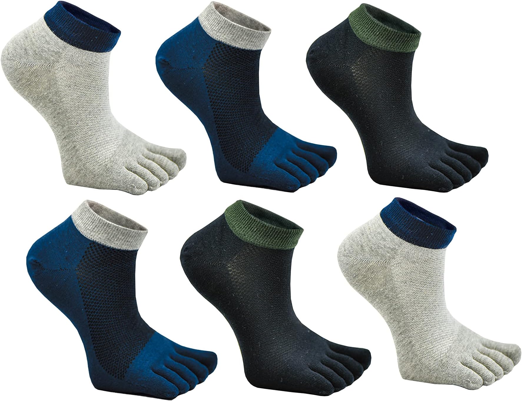 Men Toe Socks 5 Finger Cotton Athletic Wicking Crew Low Cut No Show 6 Pairs