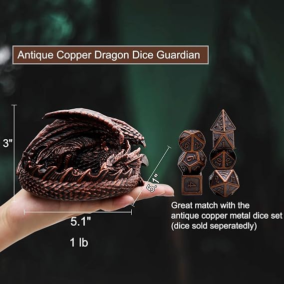Haxtec Dragon Dice Jail Guardian DND Dice Tray Holder,Antique Copper | Dungeons and Dragons Accessories,great RPG gift & tabletop metal statue decor for D&D players & DMs