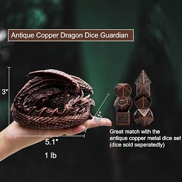 Haxtec Dragon Dice Jail Guardian DND Dice Tray Holder,Antique Copper | Dungeons and Dragons Accessories,great RPG gift & tabletop metal statue decor for D&D players & DMs