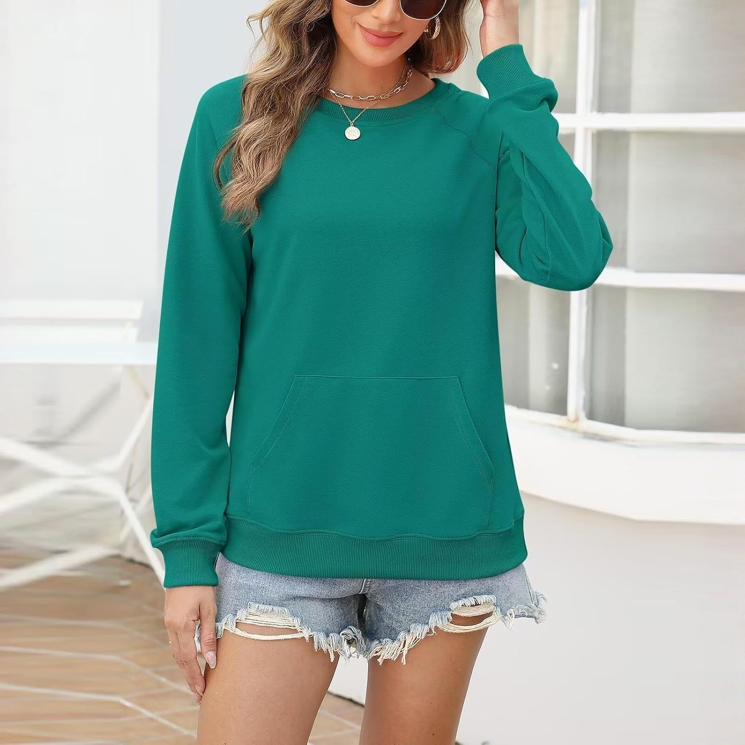 Sweatshirt for Women Oversized Long Sleeve Outfits Trendy Soild Sweatshirt Casual Crewneck Hoodies Fall Pullover