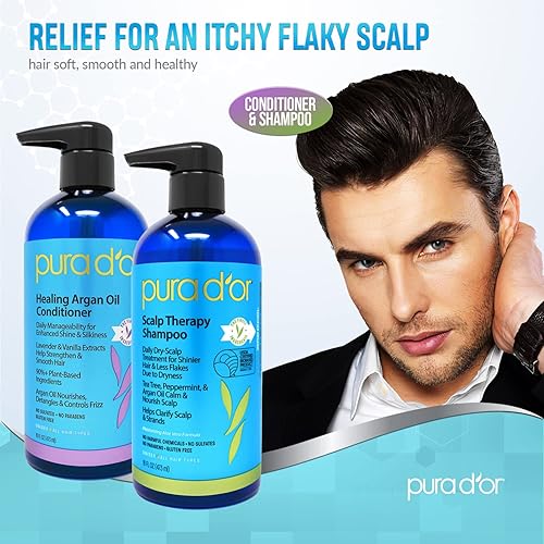 Miniatura 4 de PURA D'OR Juego de champú y acondicionador para terapia del cuero cabelludo + revitalizador de suero para cuero cabelludo seco y con picazón