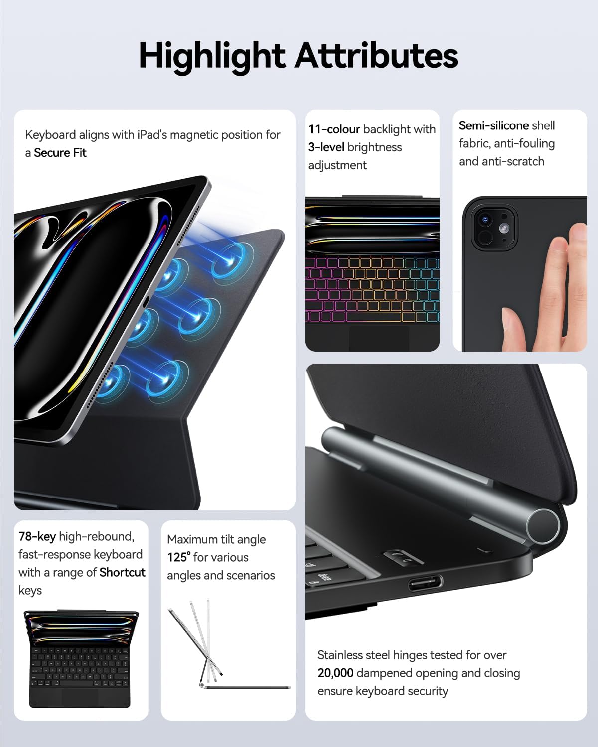 AUSDOM iPad Pro 13 inch Case with Keyboard (M4 2024), iPad Pro 13 inch Case with Easy-Set Magnetic Stand, Multi-Touch Trackpad, 11-Color Backlight, Keyboard Case with Pencil Holder, Black