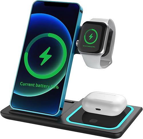 Estación de carga de cargador inalámbrico soporte de cargador 3 en 1, múltiples dispositivos para 16 15 14 Pro Max 13 12 11 - Ver todas las series -