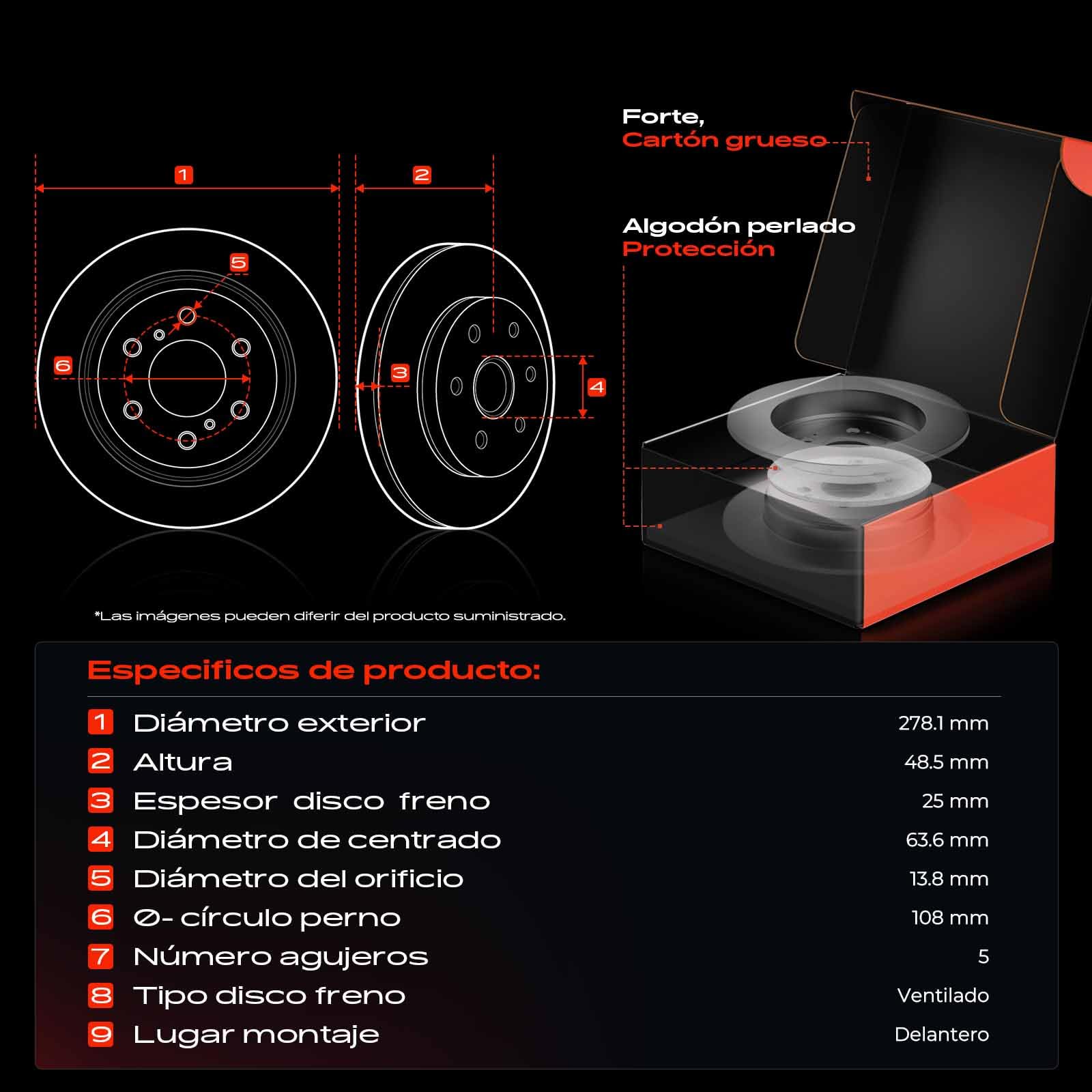 Frankberg 2 discos de freno delanteros ventilados Ø278 mm AV611125BB | Compatible con: Torneo Focus II DA DS FFS, C-Max DM2, Focus II Saloon DB DH FCH, C70 II Cabriolet 542, Focus II DA DP HCP