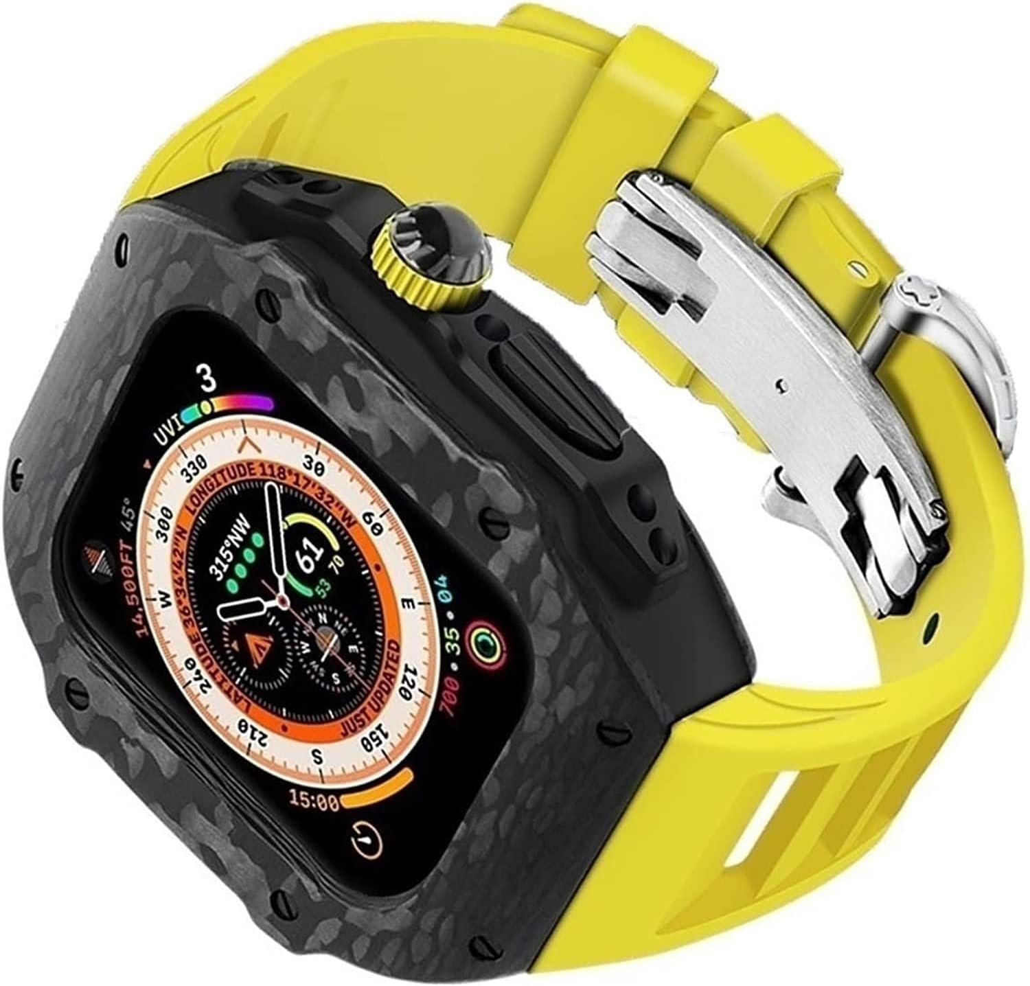 Carbon Fiber Titanium Alloy Case Rubber Strap And Clasp，For Apple Watch Ultra 49mm 45mm 44mm，Watch Band Mod Kit，Stainless Steel Watch Cover Watch Band Buckle Replacement Accessories
