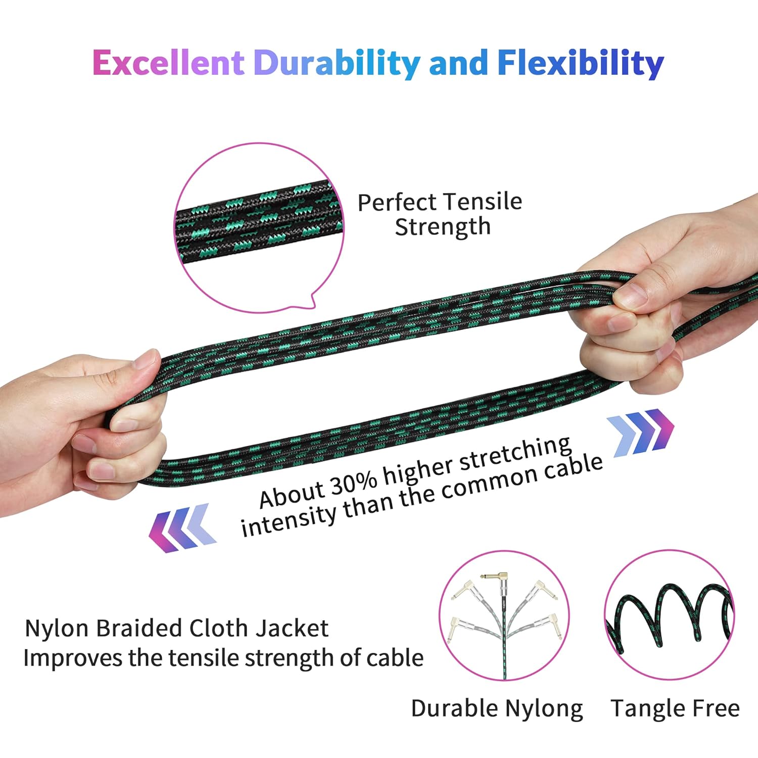 Guitar Cable 20 ft 2 Pack, Electric Instrument Bass Cable AMP Cord 1/4 Straight to Angled Dark Green Tweed