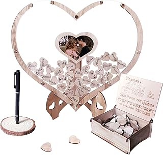 Heart Wedding Guest Book Alternative, Rustic Wood Guestbook Drop Box Wedding Souvenirs, Wooden Wedding Sign Decor Frame for Reception Ceremony Birthday Party