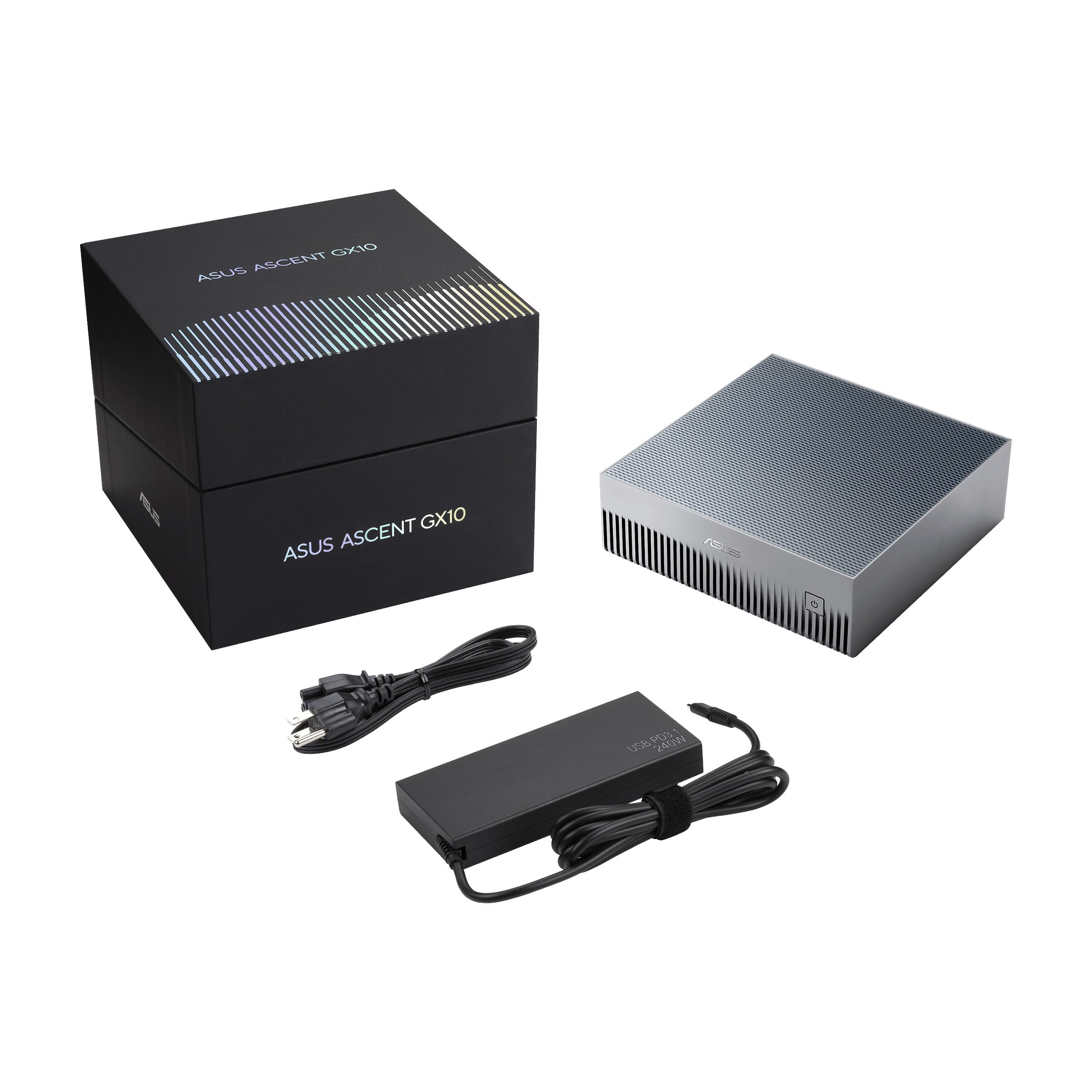 ASUS GX10, Computer AI Desktop, Superchip NVIDIA GB10 e NVIDIA DGX, 128GB LPDDR5x, 1TB di Memoria Installata, Agentic AI Sacalabile, Versione Tall, Grigio