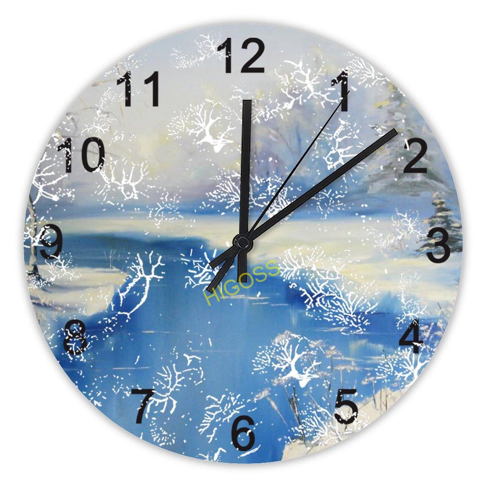 Horloge murale ronde en bois d'hiver de 38 cm pour decoration de bureau