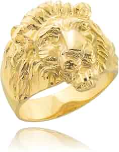 Sterling Silver Lion Head Ring For Men - Textured Band Men's Statement Ring