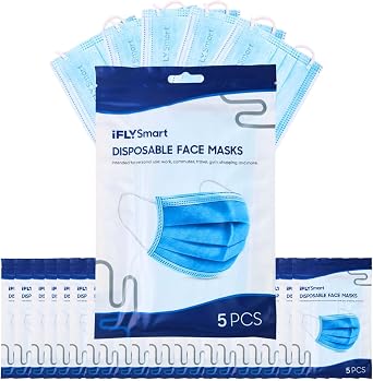 IFLY Smart Premium Disposable Blue Face Mask - Resealable Bag with 5 Masks in Each - Perfect for Travel and Carrying On The Go - Soft on Skin - 20 Pack for Total of 100 Masks 3-Ply Facial Cover