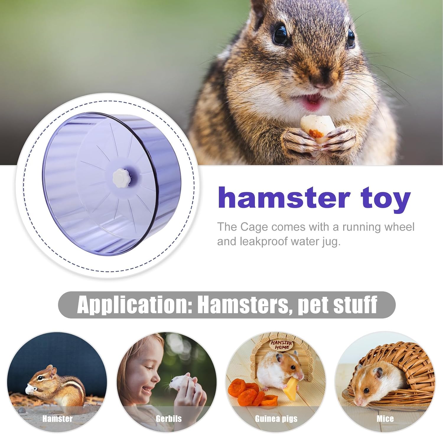 GLEAVI Silent Hamster Running Wheel with Dual Bearing, 22cm Crystal Purple Small Animal Exercise Wheel for Hamsters and Chinchillas