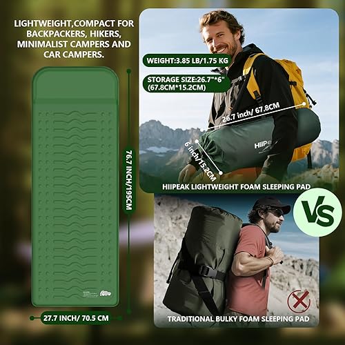 Miniatura 2 de HiiPeak Colchoneta de dormir con memoria, colchoneta de dormir compacta de espuma gruesa con almohada, 9.5 R-Value aislada, colchón de campamento