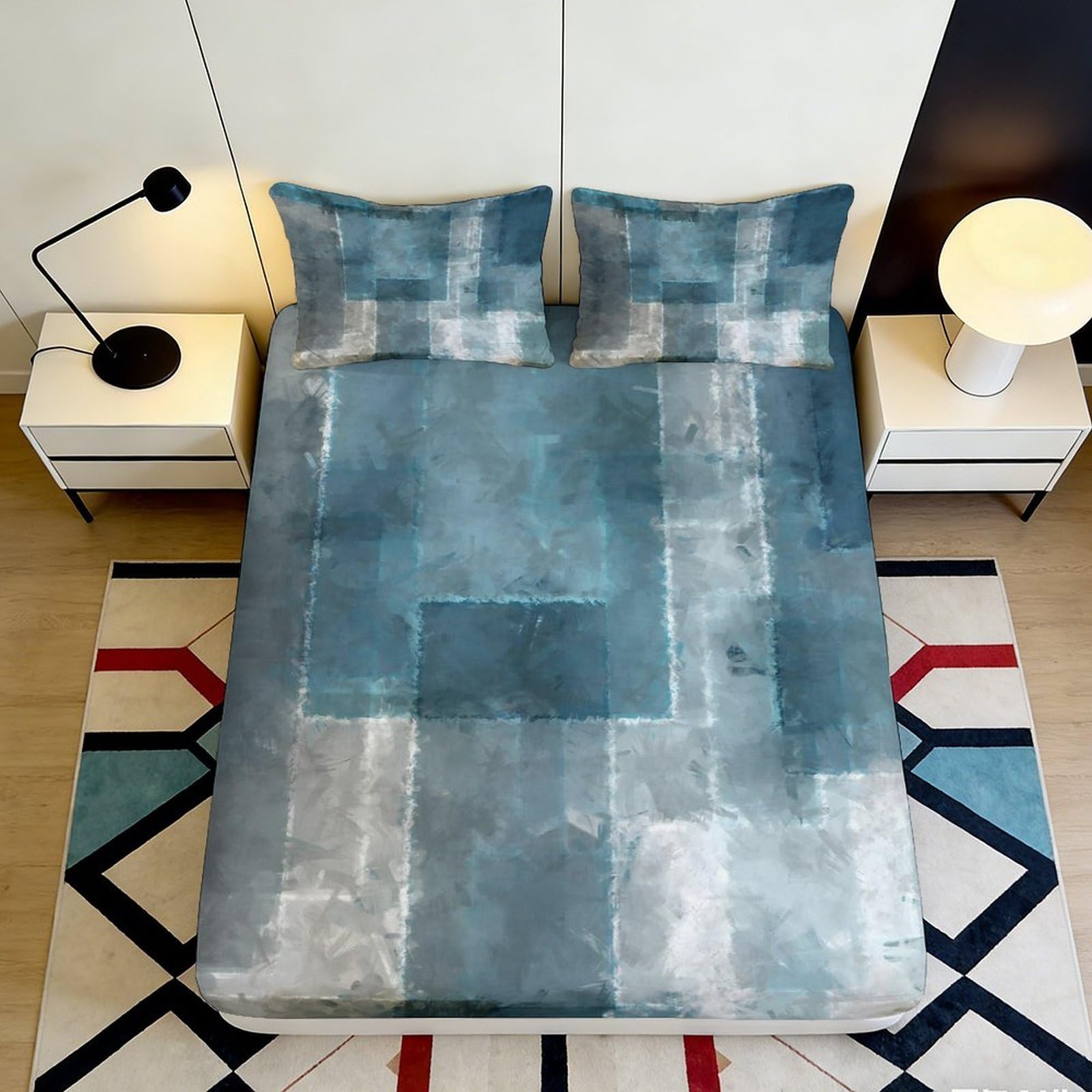 Uxinyoume Style-1 3D Printed Geometric Blue Fitted Sheet Microfiber Soft Bedroom Decor Abstract Mattress Cover For Home Guest Room 90X200x25cm