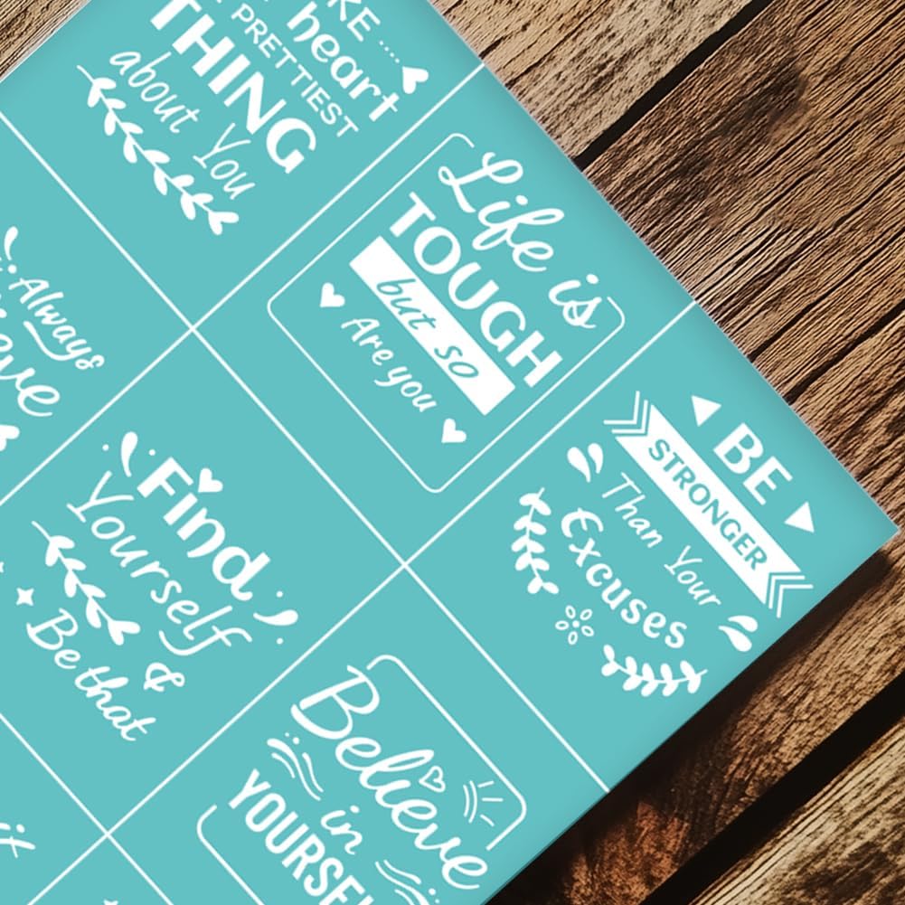 2 Sheets Positive Words Borders Silkscreen Stencil, Reusable Self-Adhesive Silk Screen Printing Inspirational Mesh Transfers Stencil for Wall Border Wood Fabric Home Craft Decor