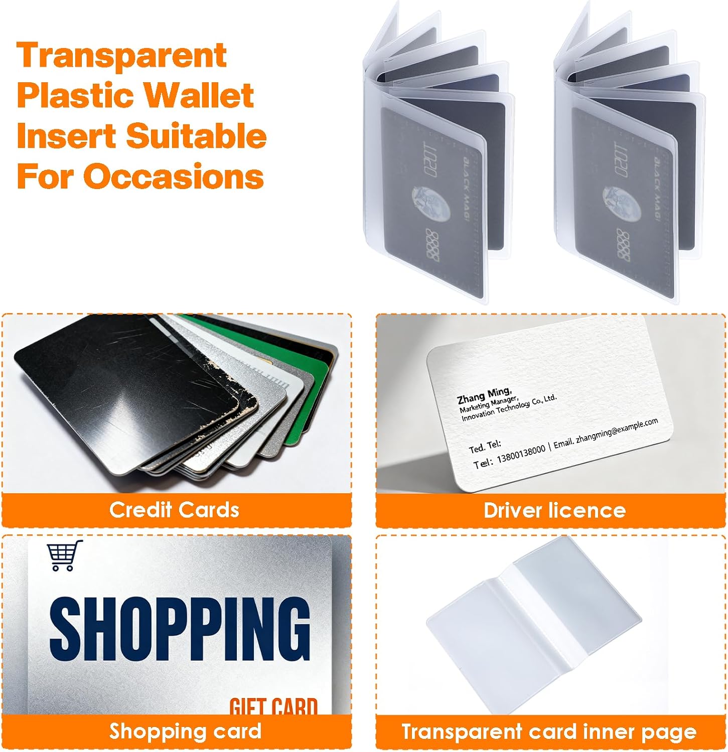 5 Packs Wallet Insert Plastic, Clear Debit Card Skin, Photo Card Holder Wallet Inserts Clear Plastic Vinyl Picture and Cards Holder for Bifold or Trifold(12 Pages)